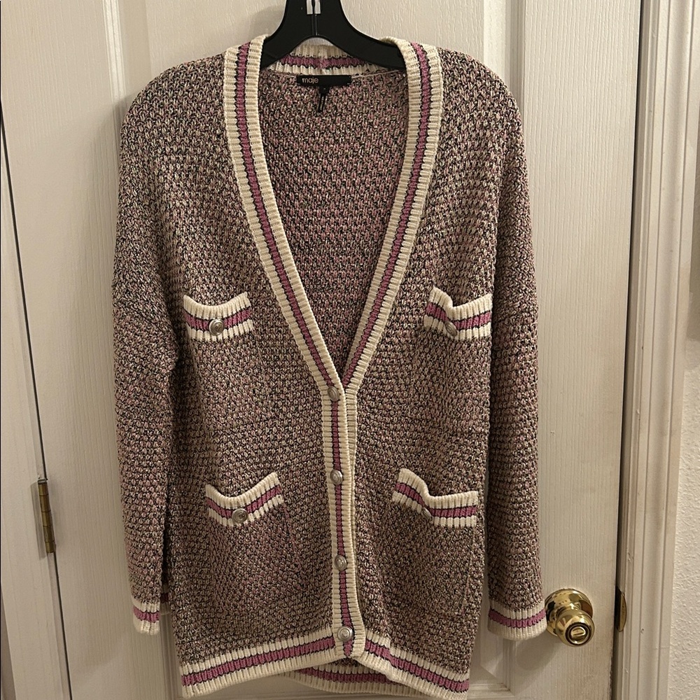 Maje Pink and Cream Knit Cardigan
